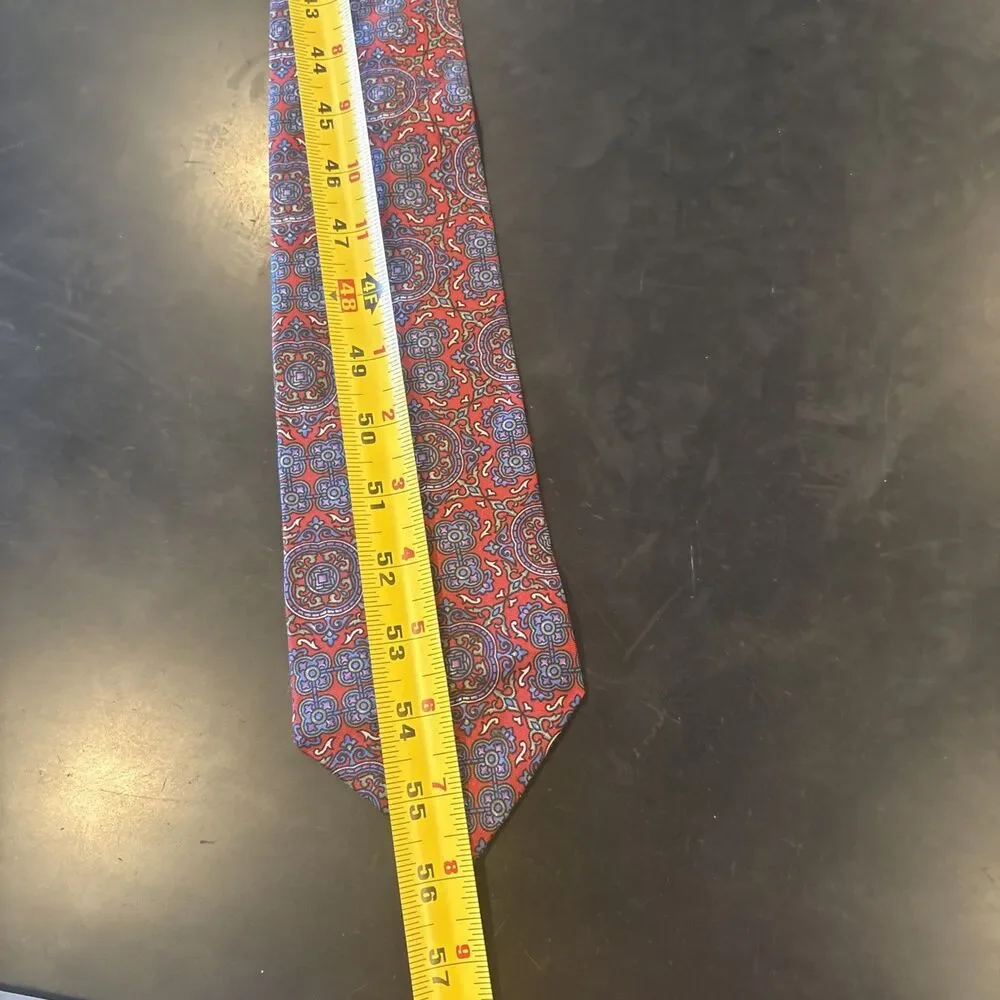 Vintage Christian Dior Silk Tie Necktie Red Geometric 4